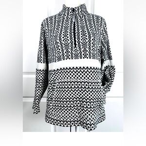 Talbots Women's Pullover Sweater Black White Geometric Mock Neck Plus 1X